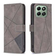Custodia per telefono in pelle con fibbia magnetica e trama a rombi per Honor X6b (grigio)