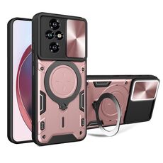 Custodia per telefono con supporto magnetico Camshield scorrevole per texture CD per Honor 200 (rosa)
