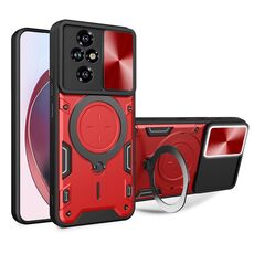 Custodia per telefono con supporto magnetico Camshield scorrevole per texture CD per Honor 200 (rosso)