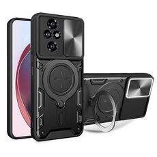 Custodia per telefono con supporto magnetico Camshield scorrevole per CD Texture per Honor 200 Pro (nero)