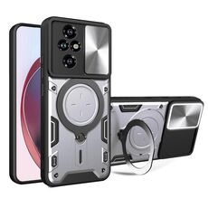 Custodia per telefono con supporto magnetico scorrevole Camshield per texture CD per Honor 200 Pro (argento)