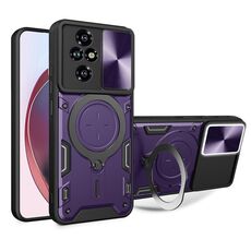 Custodia per telefono con supporto magnetico Camshield scorrevole per CD Texture per Honor 200 Pro (viola)