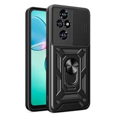 Custodia per telefono in TPU+PC con design scorrevole per fotocamera per Honor 200 Pro (nera)