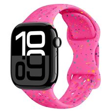 Per Apple Watch Series 10 42mm Hole Style Butterfly Buckle Camouflage Silicone Watch Band (Rosa)