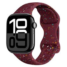 Per Apple Watch Series 10 42mm Hole Style Butterfly Buckle Camouflage Silicone Watch Band (Rosso Vino)