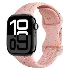 Per Apple Watch Series 10 46mm Hole Style Butterfly Buckle Camouflage Silicone Watch Band (Rosa Sabbia)