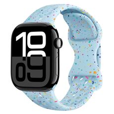 Per Apple Watch Series 10 46mm Hole Style Butterfly Buckle Camouflage Silicone Watch Band (azzurro chiaro)