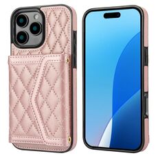 Per iPhone 16 Pro Max Custodia per telefono con trama rombica e cordino lungo (oro rosa)