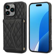 Per iPhone 16 Pro Max Custodia per telefono con trama rombica e cordino lungo (nero)