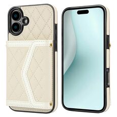 Per iPhone 16 Custodia per telefono con trama rombica e cordino lungo (beige)