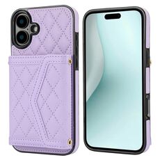 Per iPhone 16 Custodia per telefono con trama rombica e cordino lungo (viola)