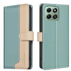 Custodia per telefono in pelle antifurto RFID abbinata ai colori per Honor X6b (verde)
