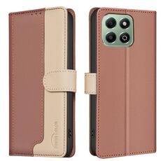 Custodia per telefono in pelle antifurto RFID abbinata ai colori per Honor X6b (marrone)