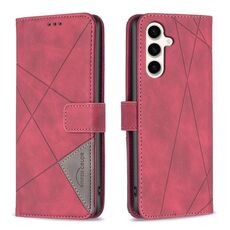 Per Samsung Galaxy M35 Custodia per telefono in pelle con fibbia magnetica e trama a rombi (rosso)