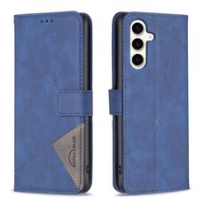 Per Samsung Galaxy M35 Custodia per telefono in pelle con fibbia magnetica e trama a rombi (blu)