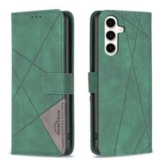 Per Samsung Galaxy M35 Custodia per telefono in pelle con fibbia magnetica e trama a rombi (verde)