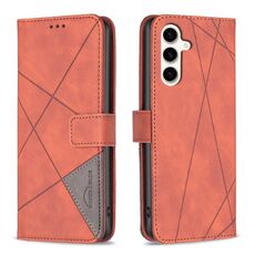 Per Samsung Galaxy M35 Custodia per telefono in pelle con fibbia magnetica e trama a rombi (marrone)