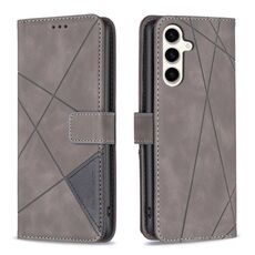 Per Samsung Galaxy M35 Custodia per telefono in pelle con fibbia magnetica e trama a rombi (grigio)