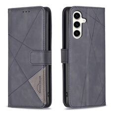 Per Samsung Galaxy M35 Custodia per telefono in pelle con fibbia magnetica e trama a rombi (nero)
