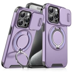 Custodia per telefono con supporto ad anello scorrevole Camshield per iPhone 15 Pro Max (viola)