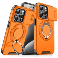 Custodia per telefono con supporto ad anello scorrevole Camshield per iPhone 15 Pro Max (arancione)