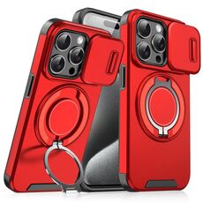 Custodia per telefono con supporto ad anello scorrevole Camshield per iPhone 15 Pro (rosso)