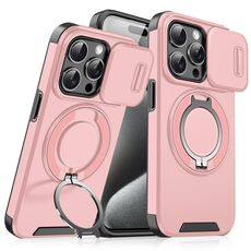 Custodia per telefono con supporto ad anello scorrevole Camshield per iPhone 15 Pro (rosa)