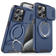 Custodia per telefono con supporto ad anello scorrevole Camshield per iPhone 15 Pro (blu)
