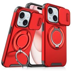 Custodia per telefono con supporto ad anello scorrevole Camshield per iPhone 15 Plus (rosso)