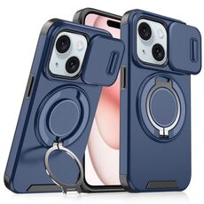 Custodia per telefono con supporto ad anello scorrevole Camshield per iPhone 15 (blu)