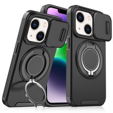 Custodia per telefono con supporto ad anello scorrevole Camshield per iPhone 14 Plus (nero)