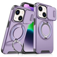 Custodia per telefono con supporto ad anello scorrevole Camshield per iPhone 14 Plus (viola)