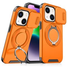 Custodia per telefono con supporto ad anello scorrevole Camshield per iPhone 14 Plus (arancione)