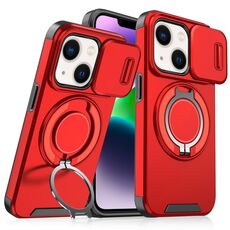 Custodia per telefono con supporto ad anello scorrevole Camshield per iPhone 14 (rossa)