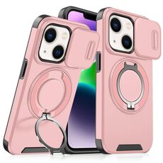 Custodia per telefono con supporto ad anello scorrevole Camshield per iPhone 14 (rosa)