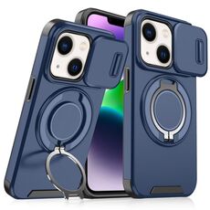 Custodia per telefono con supporto ad anello scorrevole Camshield per iPhone 14 (blu)