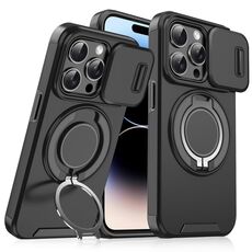 Custodia per telefono con supporto ad anello scorrevole Camshield per iPhone 14 Pro (nero)