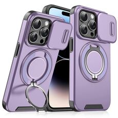 Custodia per telefono con supporto ad anello scorrevole Camshield per iPhone 14 Pro (viola)