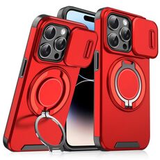 Custodia per telefono con supporto ad anello scorrevole Camshield per iPhone 14 Pro (rosso)