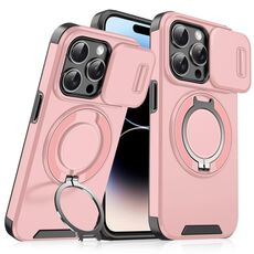 Custodia per telefono con supporto ad anello scorrevole Camshield per iPhone 14 Pro (rosa)