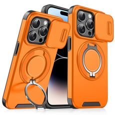 Custodia per telefono con supporto ad anello scorrevole Camshield per iPhone 14 Pro Max (arancione)