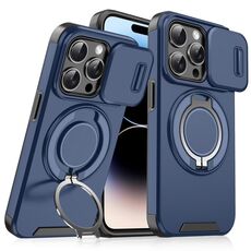 Custodia per telefono con supporto ad anello scorrevole Camshield per iPhone 14 Pro Max (blu)