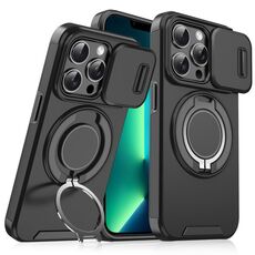 Custodia per telefono con supporto ad anello scorrevole Camshield per iPhone 13 Pro Max (nero)