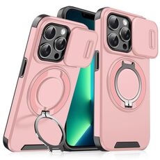 Custodia per telefono con supporto ad anello scorrevole Camshield per iPhone 13 Pro Max (rosa)