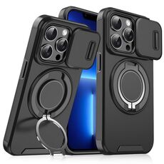 Custodia per telefono con supporto ad anello scorrevole Camshield per iPhone 13 Pro (nero)