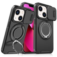 Custodia per telefono con supporto ad anello scorrevole Camshield per iPhone 13 (nero)