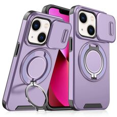 Custodia per telefono con supporto ad anello scorrevole Camshield per iPhone 13 (viola)