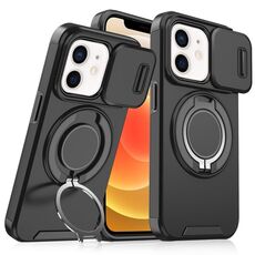 Custodia per telefono con supporto ad anello scorrevole Camshield per iPhone 12 (nero)