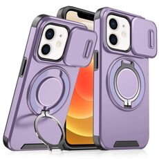 Custodia per telefono con supporto ad anello scorrevole Camshield per iPhone 12 (viola)