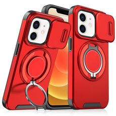 Custodia per telefono con supporto ad anello scorrevole Camshield per iPhone 12 (rossa)